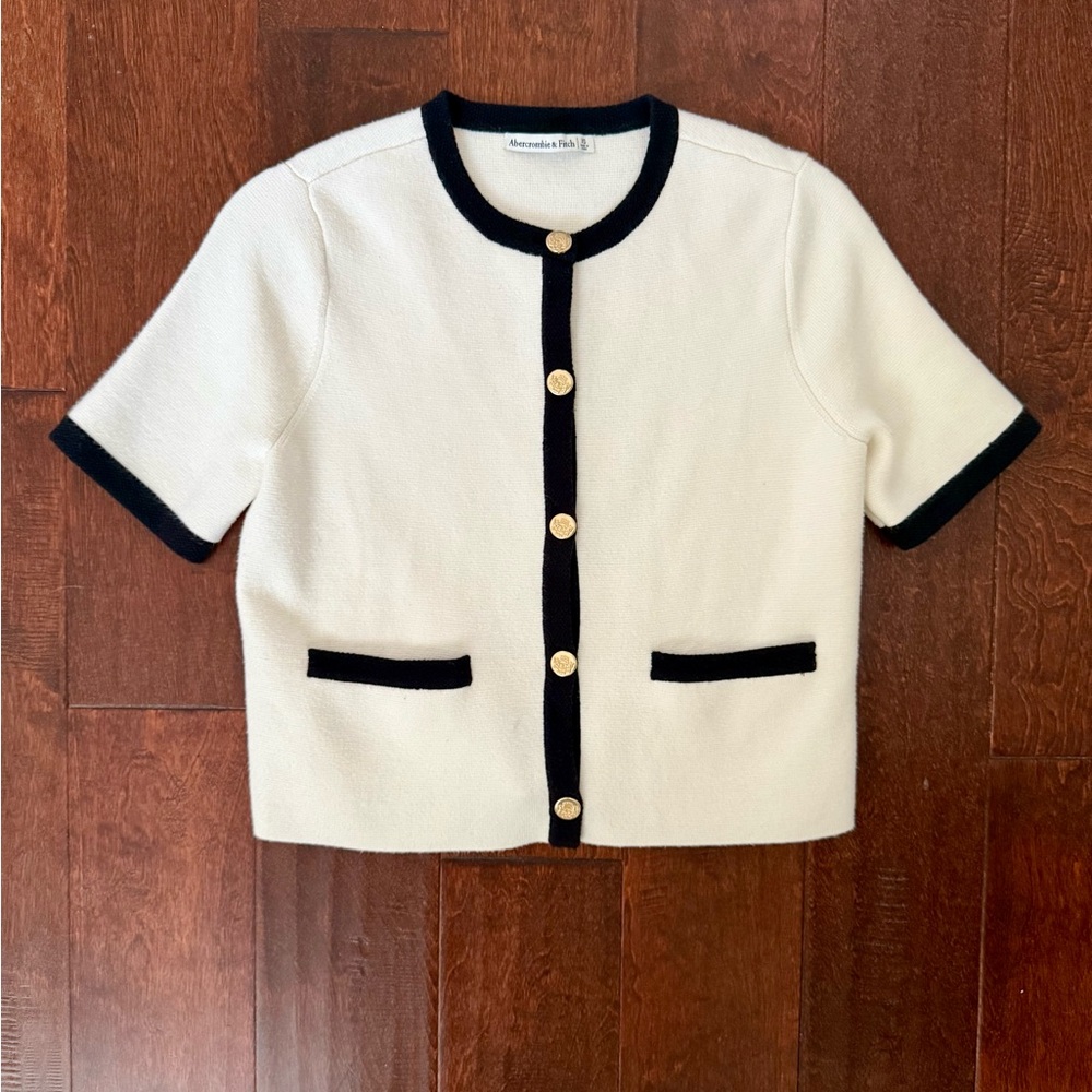 Abercrombie & Fitch Cream and Black Short Sleeve Cardigan